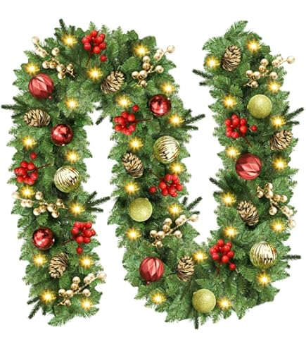 Guirlande De Noël Artificielle Avec Lumières LED Valery Madelyn - 152 Cm, Cônes Et Baies - Fonctionne Sur Piles (3xAA), Minuteur - Pour Escalier, Cheminée, Table