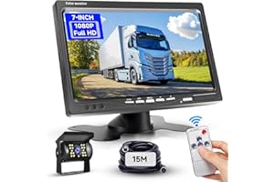Podofo Cavo telecamera retromarcia Auto con TFT LCD monitor 7 pollici,Kit parcheggio ausiliario IP68 Visione notturna per SUV Camion Furgone Camper Auto con cavo da 15 m/Presa accendisigari DC 12-24V