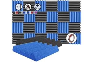 Arrowzoom 24 Polyurethane Wedgee Panneaux Mousse acoustique 1134s 25x25x5cm Correction Phonique antibruit Retardateur flamme studio enregistrement absorbant acoustique 1134 Bleu Noir 1034