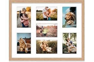 ALMOST FRAMELESS 20x16 Inch 7 Opening Photo Collage Frame, Display Seven 6x4 Inch Photos, Multi Aperture Family Picture Frame, Oak