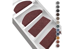 Floordirekt London - Tappetini per gradini, di forma semicircolare o rettangolare, resistenti e facili da pulire, per interni (colore: rosso vino, di forma semicircolare, 23,5 x 65 cm)