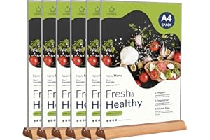 YORFULL A4 Acrylic Sign Holder (6 Pack) A4 Plastic Display Stands Double Sided Menu Holder for Tables, Counter Poster Sign Display Stand for Restaurant Store Bar Company