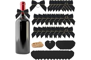 SEABABOO Decorazione di Etichette Bottiglie di Vino, Etichette per Vino 20Pcs Etichette per Bottiglia e 20Pcs Fiocchi Regalo Targhette Etichette Carta Kraft per DIY Bottiglie di Vino Spumante (Nero)