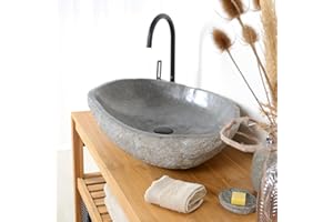 70 cm oval Naturstein Waschbecken grau von WOHNFREUDEN - Stein Aufsatzwaschbecken Naturstein Waschbecken Badezimmer Waschbecken Bad Handwaschbecken