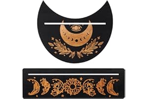 Runmeihe 2 Pieces Wooden Tarot Card Stand Holder, Moon Pattern Tarot Card Display Stand, Black Rectangle Card Holders for Witch Divination Supplies