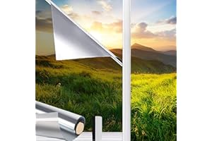 ‎HOMTOL HOMTOL Spiegelfolie Fensterfolie selbsthaftend Blickdicht 60x200 cm Sichtschutzfolie UV-Schutz Sonnenschutzfolie Selbstklebend durchsichtig fensterglasfolie Silber