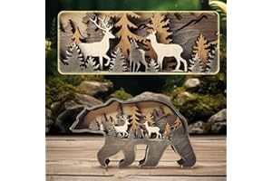 ‎DRAWELRY Drawelry 3D Holz Tiere Schnitzerei Skulpturen Ornament, Mehrschichtig Holz Synthese Wald Tier Gravur Regal Statuen Handwerk für Home Büro Desktop Weihnachten Neujahr Festival Dekor (Eisbär)