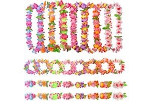 LUTAKU 32 Pack Hawaiianische Blumengirlanden: Tropische Party Dekorationen, Hula Halskette (Hawaii Kette), Hawaiianische Leis Set, Hawaiianische Blumen Halskette Stirnbänder Armbänder (32 Stück)