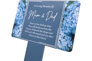 ORIGINDESIGNED Mum & Dad Memorial Plaque Stake. Beautiful, eye-catching, waterproof grave marker printed with blue hydrangea flowers and a remembrance poem. (Light Blue)