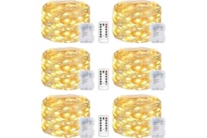 litogo Guirlande Lumineuse a Pile 5M 50LED, [Lot de 6] Guirlande Led à Pile avec Télécommande, Étanche 8 Modes Guirlandes Lumineuse Intérieur Extérieur pour Décor Noël Mariage Fête Chambre Blanc Chaud