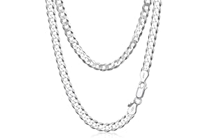 Amberta Solid 925 Sterling Silver Men Cuban Chain Necklace, Italian Miami Chunky Thick Curb Link Gift