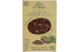 Olive's Earth Griechische Grüne Oliven mit Stein aus Chalkidiki mariniert mit Chiliflocken, 4er Pack x 200 g (Total: 800g)