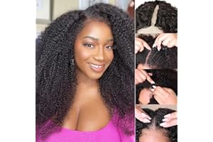 ROMFACE Parrucca Capelli Umani Parrucca Donna Capelli Veri Umani Parrucca Riccia V Part Wig Human Hair Upgrade Part Wig Afro Kinky Curly Human Hair Wig 180% Density 14 Pollice Glueless No Leave Out