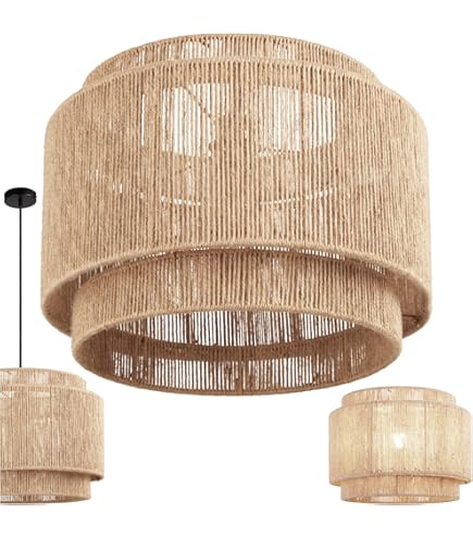 Vintage Bamboe Hanglamp Handgeweven Bamboe Geweven Lamp Landelijke Verlichting Hanglamp in Hoogte Verstelbare E27 Hanglamp Plafondlamp Gang Eetkamer Woonkamer Decoratief Licht,60cm