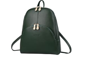 Nevenka Sac a Dos Femme en Cuir PU Doux et Souple Cartable Fille à Fermeture Éclaire Sac Porté Dos Scolaire Fille avec Bandoulières Ajustables (Vert)