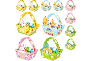 BAYMETY 12Pcs Easter Basket With Handle,Cute Bunny Rabbit DIY Paper Easter Egg Hunting Baskets Craft For Kids Easter Treat Boxes Happy Easter Gift Box Baskets For Candy Toys Easter Party Favor Home Supplies