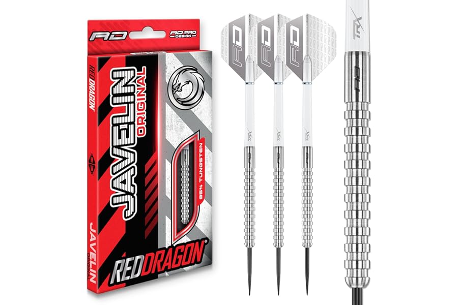 RED DRAGON Javelin Darts - Javelin Original - 85% Professional Tungsten Darts Set with Dart Flights and Shafts (Stems) - Steel Tip Points Available in 20g, 22g, 24g and 26g