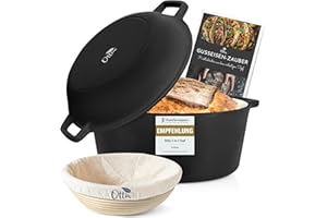 Ottia Pentola in ghisa per cuocere il pane [con cubetti] – Pentola smaltata 26 cm – Stampo per pane con coperchio, ideale per cuocere il pane, stufato, pentola per arrosti, anche per induzione