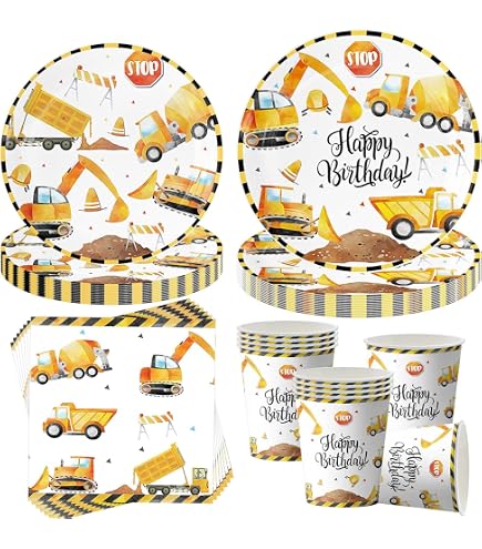 20 Party-Servietten Bau-Motiv – Mit Baggern & Traktoren, 33x33 Cm, 2-lagig, Für Mottoparty