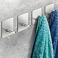 JIALTO 6 Pcs Self Adhesive Hooks/Wall hangings Hook/Waterproof Stainless Steel Hooks for Wall without Drilling Heavy Duty Bathroom Kitchen Towel Wall Hooks (J Hook Silver)