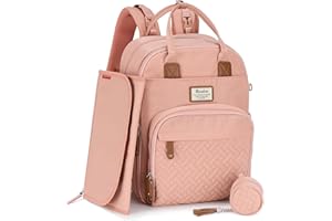 RUVALINO Mochila Cambiadora para Bebé, Mochila de Viaje Multifuncional con Cambiador Portátil, Correas para Cochecito, Funda para Chupete y Bolsillos Aislados, Ideal para Todos los Géneros, Rosa