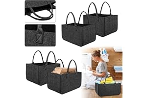 Aufun 4 bolsas de fieltro,cesta para leña, bolsa de la compra plegable, cesta multiusos para guardar madera, periódicos, leña (50 x 25 x 25 cm,Gris oscuro)
