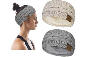 CHALIER COZY 2 Pcs Fascia Capelli Invernale Donna All'uncinetto Caldo Inverno Fasce in Maglia per Capelli Donne Cerchietto Ragazze Lavoro Lo Sci Corsa