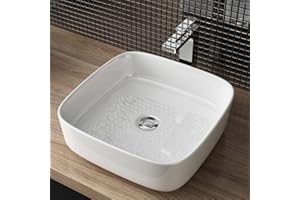 Waschbecken24 Keramik Aufsatzwaschbecken Waschschale Lotus-Effekt Weiß für das Badezimmer (39x39x13cm, Weiß / A108)
