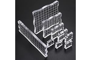 DAJMAIEZ 9 Stück DIY Acryl Stempelblöcke Set, Klar Acryl Blöcke Stempel Set mit Gitter Linien, Transparent Dekorative Acrylblock Stempel Stanzblöcke für Scrapbooking, Kartenherstellung, Fotoalbum