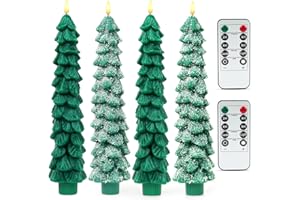 Spoyletto Set di 4 candele natalizie a LED con telecomando e timer, candele di vera cera tremolanti, funzionanti a batteria, sicure senza fiamma per la decorazione dell'albero di Natale, idea regalo