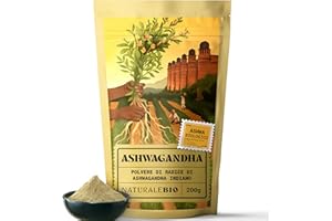 NaturaleBio Ashwagandha Biologica in Polvere 200g. Ginseng Indiano. 100% Naturale e Pura, Prodotto in India dalla Radice di Withania somnifera Bio
