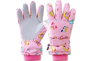Vihir Guantes de Esquí para Niños, Guantes de Nieve Niño Niña, Guantes de Invierno Térmico Impermeable Anti-Viento Antideslizante y Transpirables para Niños y Niñas de 4 a 11 Años