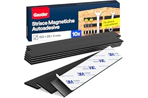 GAUDER Strisce magnetiche autoadesive - Potenti strisce magnetiche adesive per fissare oggetti metallici - Nastro magnetico pretagliato con retro adesivo (10 pezzi - 15 cm x 25 mm x 2 mm)