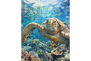 TISHIRON Dipingere con i numeri, tartaruga marina, fai da te con i numeri, per adulti e bambini, Ocean Underwater World, kit per dipingere con i numeri, su tela con pennelli per decorazioni da parete per la