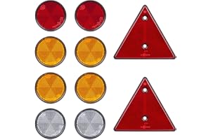 BEIJISTAR Catarifrangente Rimorchio, 2 x Catarifrangente Triangolare Rosso Fissaggio a Vite, 2 x Rosso 4 x Giallo 2 x Bianco Catarifrangente Autoadesivo Tondi, per Camion Rimorchio RV Caravan
