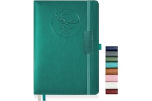 Qefuna Cuaderno de notas para mujeres y hombres, 256 páginas A5 cuadernos de notas de cuero, diario de rayas/cuaderno con papel 100Gsm, soporte para bolígrafo 5.8"×8.4"(Verde orquídea)