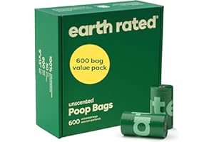 Earth Rated Worki na odchody dla psów, wartościowe opakowanie, szczelne i bardzo grube, dla dużych i małych psów, rolki uzupełniające, bezzapachowe, 600 szt