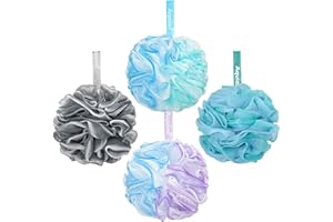 Aquior Shower Puff Loofahs, 75g/CS Extra Large Mesh Pouf Sponge Easy Foaming Body Scrubber Exfoliator for Big Full Lather Cleanse(4 Pack)