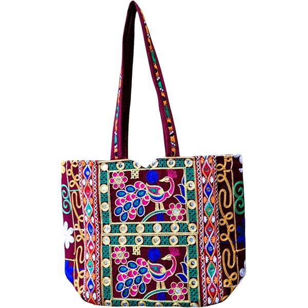 Sutliyan Handmade Double-Sided Embroidery Tote Bag - 12x16 Inch Black Rajasthani Ethnic Bag For Women