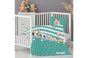 ‎FAMILANDO Bluey Bettwäsche für Kinder und Babys 100x135 cm + 40x60 cm - 2-teillige Bettwäsche mit Reißverschluss - Hautfreundlich & atmungsaktiv - 100 % Baumwolle - pflegeleicht - Öko-Tex zertifiziert