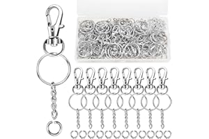 FROASIA 150 Stück Schlüsselanhänger Set 50 Schlüsselring mit Kette 50 Offene Binderinge 50 Karabinerhaken mit Drehgelenk Karabiner Schlüsselanhänger für DIY Kunsthandwerk Schmuck machen(Silber)