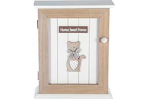 SPOTTED DOG GIFT COMPANY Key Box Wall Mounted Wooden Key Cupboard Cabinet with 6 Hooks for Hallway, Decorative Cat Themed Home Décor, Gifts for Cat Lovers Women Men