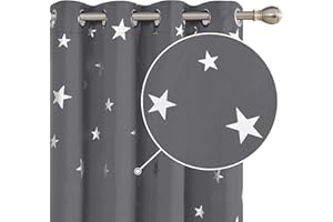 Deconovo Tende Oscuranti Termiche Isolanti Stampa Stelle Argentate per Camera da Letto con Occhielli 2 Pezzi, 132x183 CM (Larghezza x Altezza), Grigio Chiaro