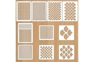 MBAIYO 10Pcs Fish Scale Stencil,Mermaid Scale Template Face Paint Stencils Reusable Pattern for Painting Baking Craft Wall Furniture Body Art Painting