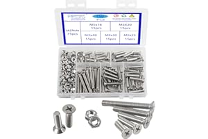 Rshuhx 150PCS M5 Vite e Dado Acciaio Inox 304 Vite a Testa Svasata Piana a Croce Filettatura Completa Bullone Meccanico Kit di Assemblaggio di Dispositivi di Fissaggio
