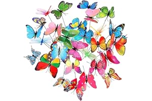 Gwhole Lot de 28 Papillons et Libellules Artificielles avec Bâtonnets pour Décoration de Plantes, Cour Extérieure, Décoration de Jardin