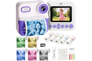TofpeyVibe Kids Instant Print Camera – 48MP Dual Lens, 1080P Video, 5 Mono Colour Printing 2.4″ IPS Screen, 16× Digital Zoom, 64GB, Gift Camera for Ages 3–12