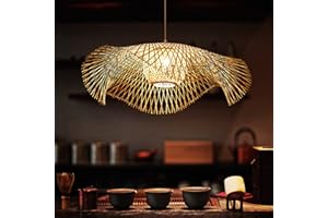 AUCF Rétro Pendentif Lumière Vintage Bambou Rotin Lustre Tissé À La Main Lampe Suspendue Hauteur Réglable E27 Suspension Restaurant Salon Chambre Éclairage Intérieur Décoration Plafonnier,85cm