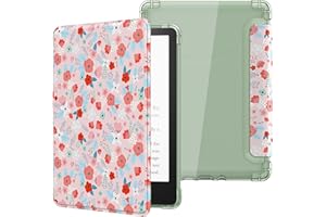 MoKo Case for 6.8" Kindle Paperwhite 11th Generation 2021 & Kindle Paperwhite Signature Edition, Ultra Clear Soft Flexible Transparent TPU Back Cover Light Shell with Auto Wake/Sleep, Spring Pink