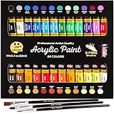 KOLOR KINGDOM Acrylic Paint Set 24 Colours Canvas Paints Kit with 3 ...